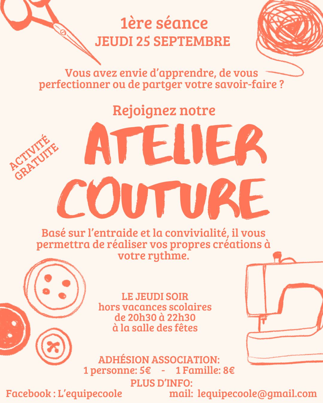Atelier couture proposé par l’équipe coole